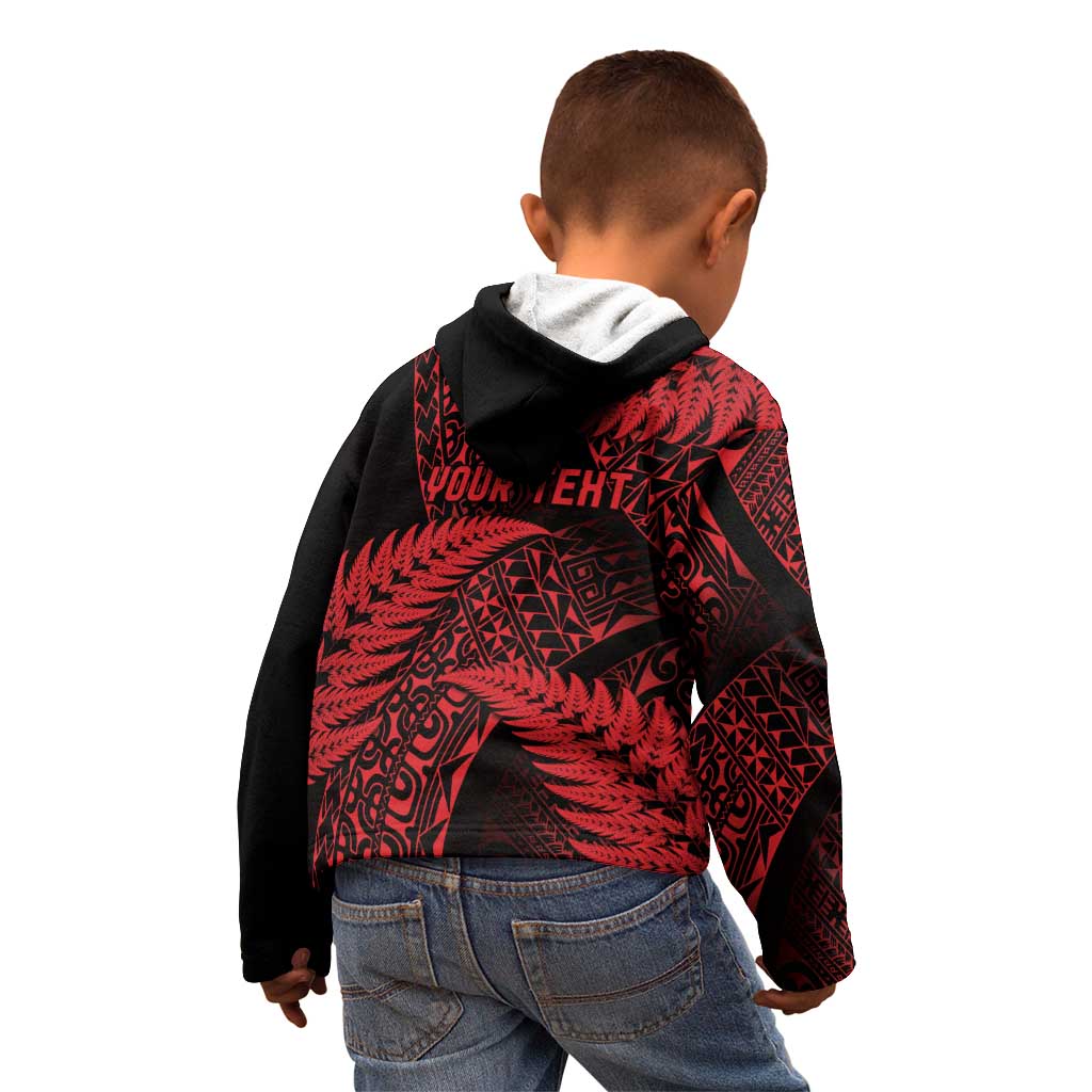 New Zealand Rugby Pacific Personalised Kid Hoodie All Red Maori Pasifika Fern Pattern