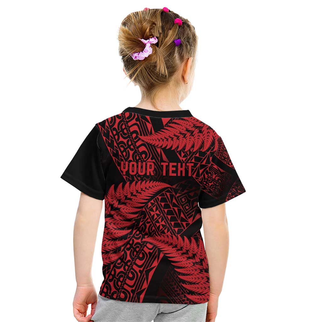 New Zealand Rugby Pacific Personalised Kid T Shirt All Red Maori Pasifika Fern Pattern LT9 - Polynesian Pride
