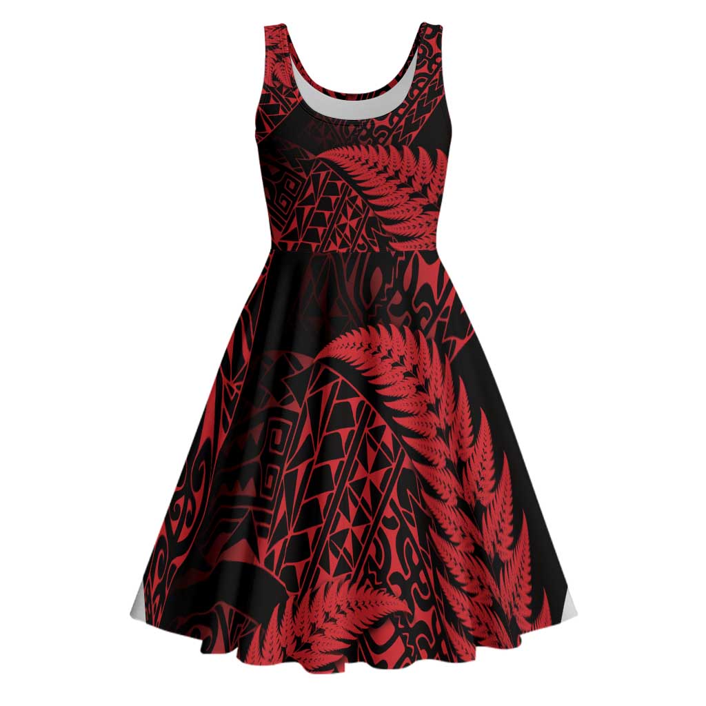 New Zealand Rugby Pacific Personalised Midi Dress All Red Maori Pasifika Fern Pattern - Polynesian Pride