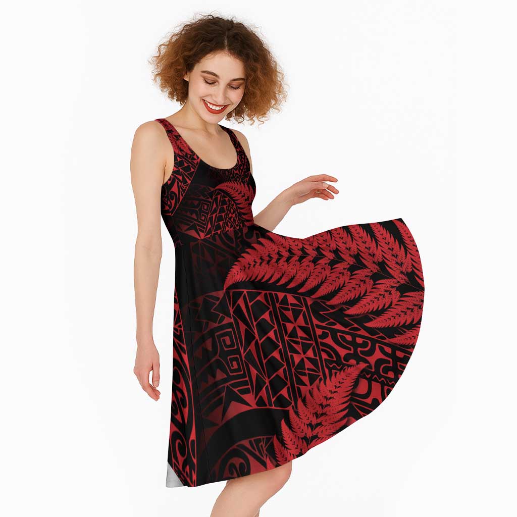 New Zealand Rugby Pacific Personalised Midi Dress All Red Maori Pasifika Fern Pattern - Polynesian Pride