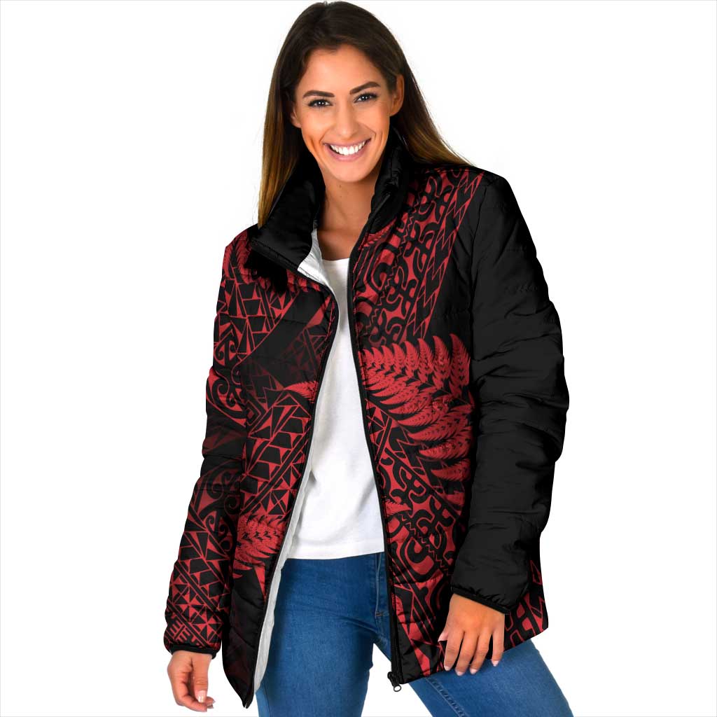 New Zealand Rugby Pacific Personalised Padded Jacket All Red Maori Pasifika Fern Pattern - Polynesian Pride