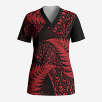 New Zealand Rugby Pacific Personalised Scrub Top All Red Maori Pasifika Fern Pattern - Polynesian Pride