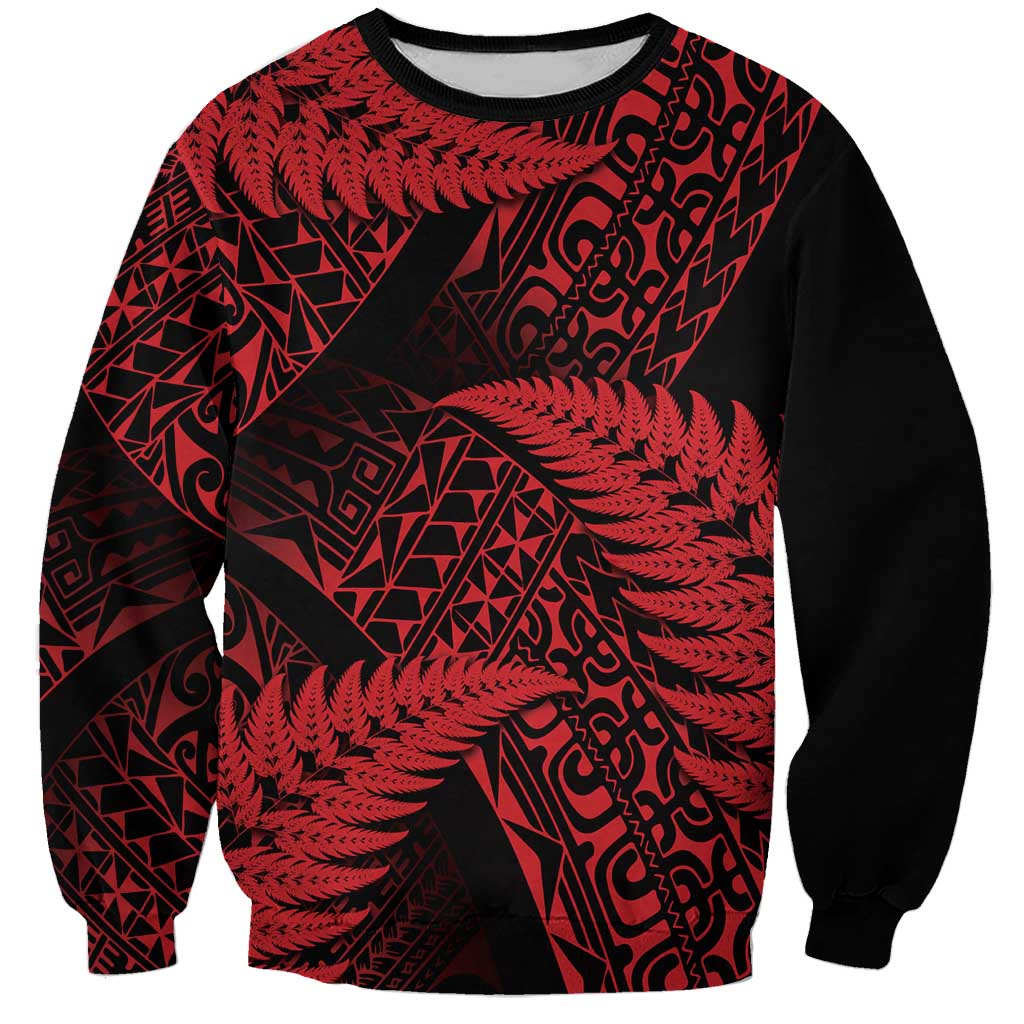 New Zealand Rugby Pacific Personalised Sweatshirt All Red Maori Pasifika Fern Pattern LT9 Unisex Red - Polynesian Pride