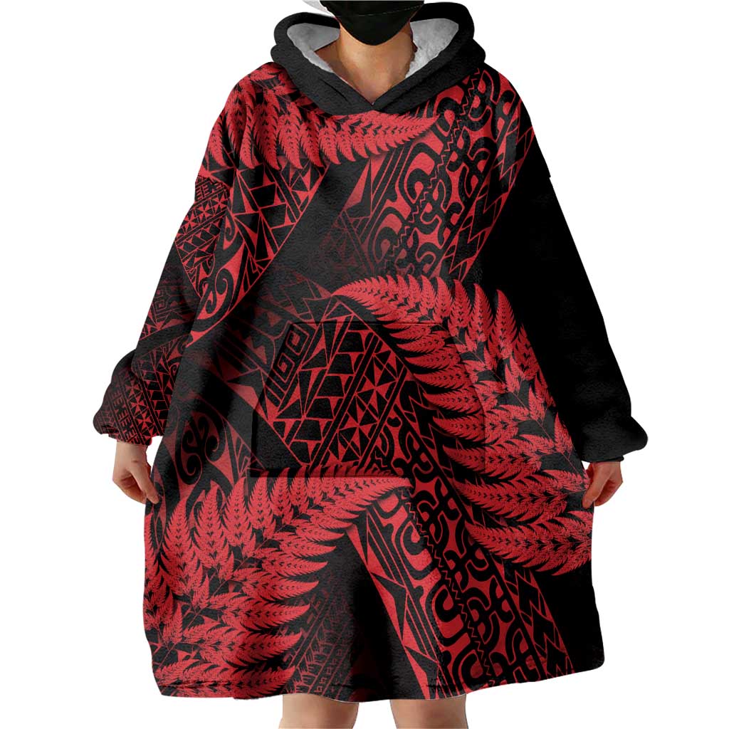New Zealand Rugby Pacific Personalised Wearable Blanket Hoodie All Red Maori Pasifika Fern Pattern