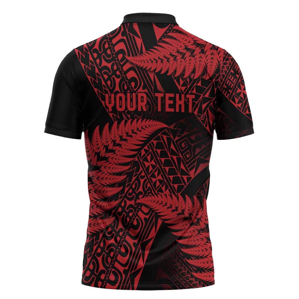 New Zealand Rugby Pacific Personalised Zipper Polo Shirt All Red Maori Pasifika Fern Pattern - Polynesian Pride