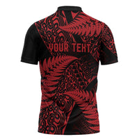 New Zealand Rugby Pacific Personalised Zipper Polo Shirt All Red Maori Pasifika Fern Pattern - Polynesian Pride