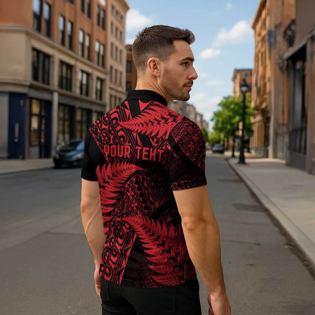 New Zealand Rugby Pacific Personalised Zipper Polo Shirt All Red Maori Pasifika Fern Pattern - Polynesian Pride