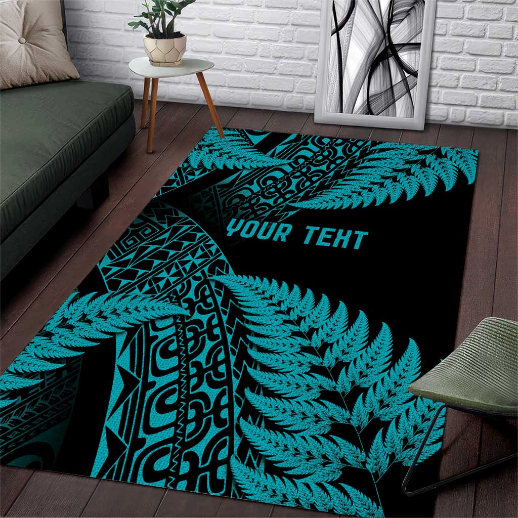 New Zealand Rugby Pacific Personalised Area Rug All Turquoise Maori Pasifika Fern Pattern