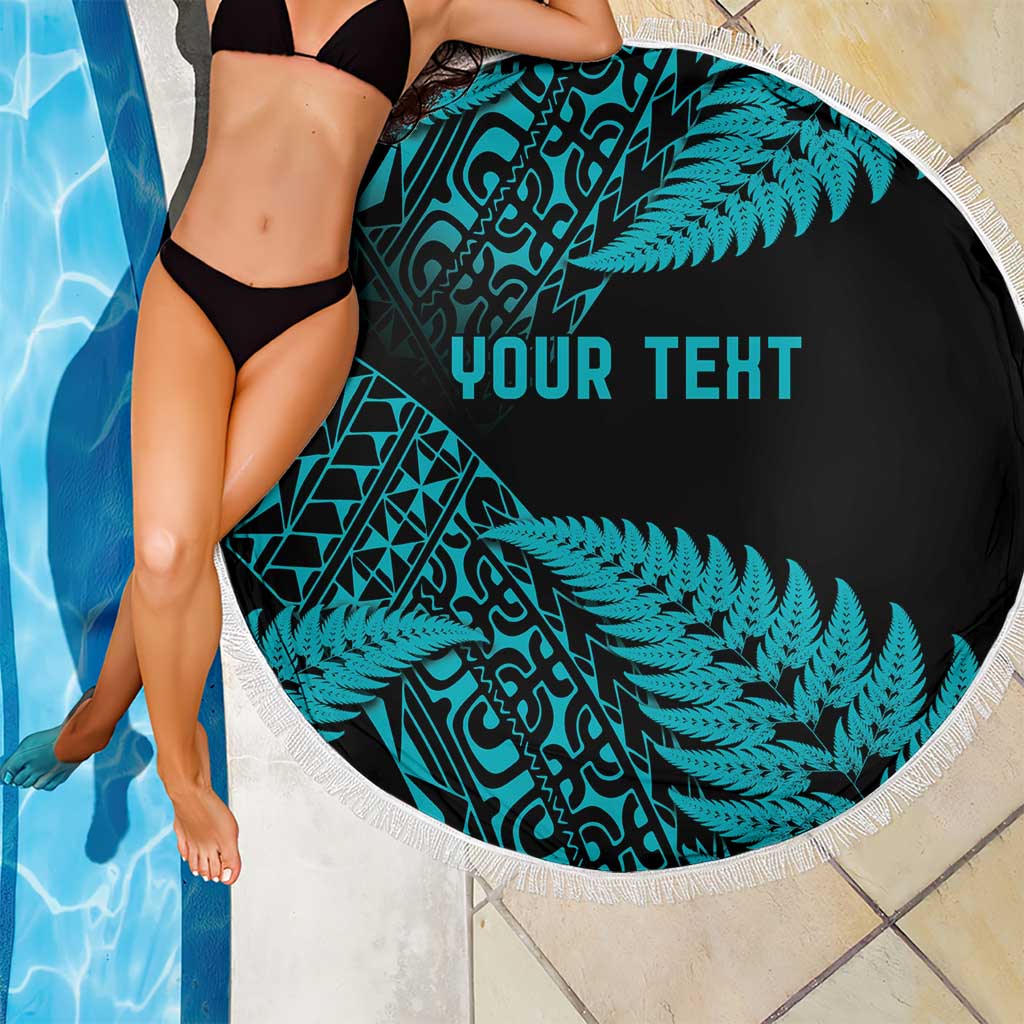 New Zealand Rugby Pacific Personalised Beach Blanket All Turquoise Maori Pasifika Fern Pattern