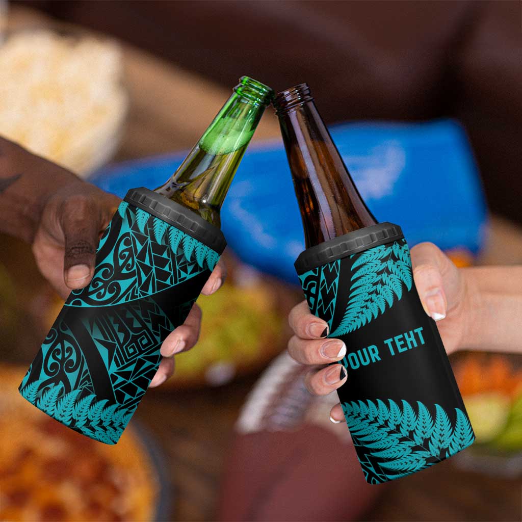 New Zealand Rugby Pacific Personalised 4 in 1 Can Cooler Tumbler All Turquoise Maori Pasifika Fern Pattern LT9 - Polynesian Pride