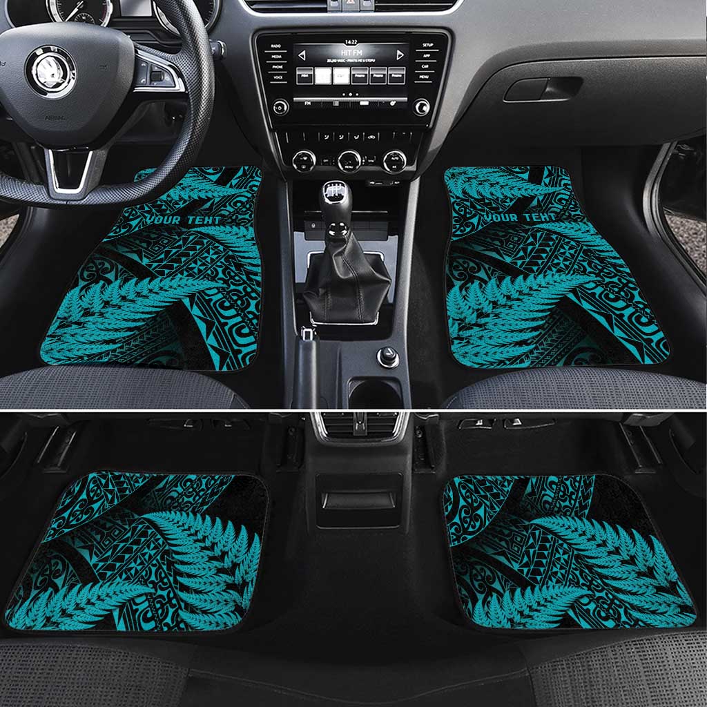 New Zealand Rugby Pacific Personalised Car Mats All Turquoise Maori Pasifika Fern Pattern LT9 Set 4pcs Turquoise - Polynesian Pride