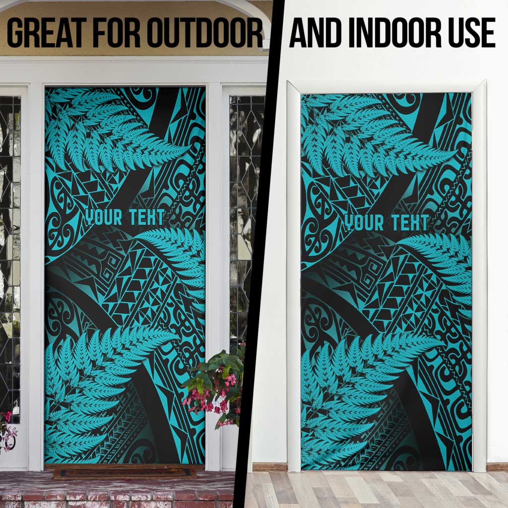 New Zealand Rugby Pacific Personalised Door Cover All Turquoise Maori Pasifika Fern Pattern - Polynesian Pride