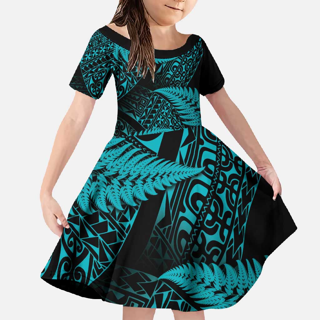 New Zealand Rugby Pacific Personalised Family Matching Mermaid Dress and Hawaiian Shirt All Turquoise Maori Pasifika Fern Pattern