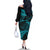 New Zealand Rugby Pacific Personalised Family Matching Off The Shoulder Long Sleeve Dress and Hawaiian Shirt All Turquoise Maori Pasifika Fern Pattern