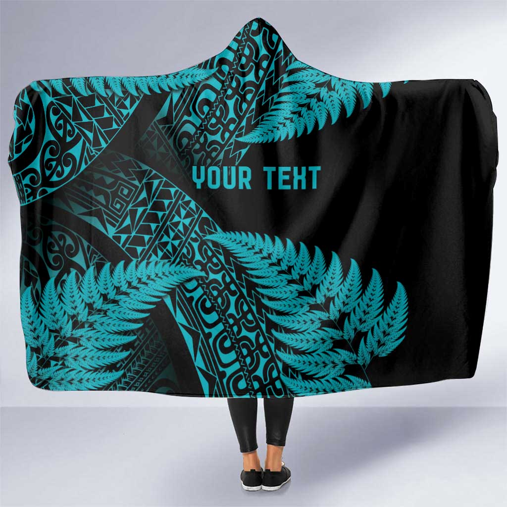 New Zealand Rugby Pacific Personalised Hooded Blanket All Turquoise Maori Pasifika Fern Pattern