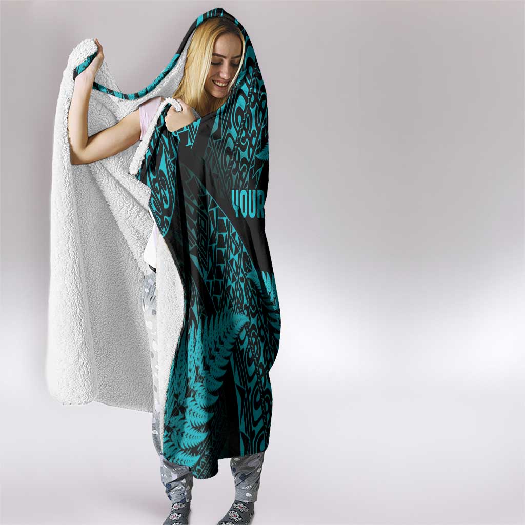 New Zealand Rugby Pacific Personalised Hooded Blanket All Turquoise Maori Pasifika Fern Pattern