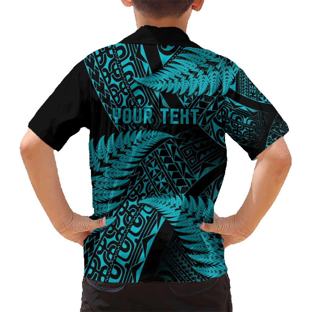 New Zealand Rugby Pacific Personalised Kid Hawaiian Shirt All Turquoise Maori Pasifika Fern Pattern