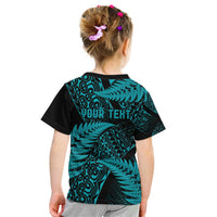 New Zealand Rugby Pacific Personalised Kid T Shirt All Turquoise Maori Pasifika Fern Pattern LT9 - Polynesian Pride