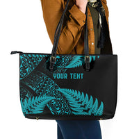 New Zealand Rugby Pacific Personalised Leather Tote Bag All Turquoise Maori Pasifika Fern Pattern LT9 - Polynesian Pride