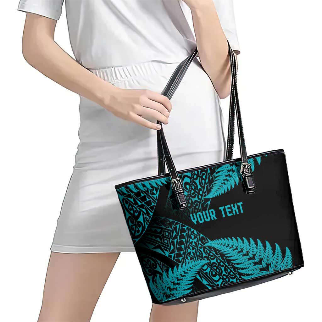 New Zealand Rugby Pacific Personalised Leather Tote Bag All Turquoise Maori Pasifika Fern Pattern LT9 - Polynesian Pride