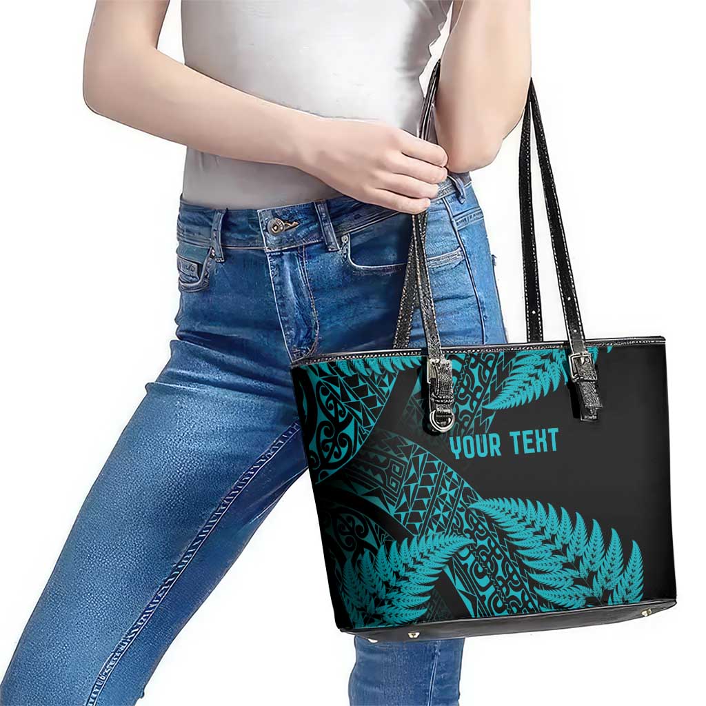 New Zealand Rugby Pacific Personalised Leather Tote Bag All Turquoise Maori Pasifika Fern Pattern LT9 - Polynesian Pride