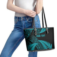 New Zealand Rugby Pacific Personalised Leather Tote Bag All Turquoise Maori Pasifika Fern Pattern LT9 - Polynesian Pride