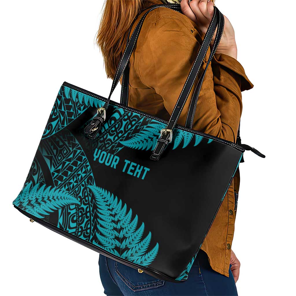 New Zealand Rugby Pacific Personalised Leather Tote Bag All Turquoise Maori Pasifika Fern Pattern LT9 - Polynesian Pride