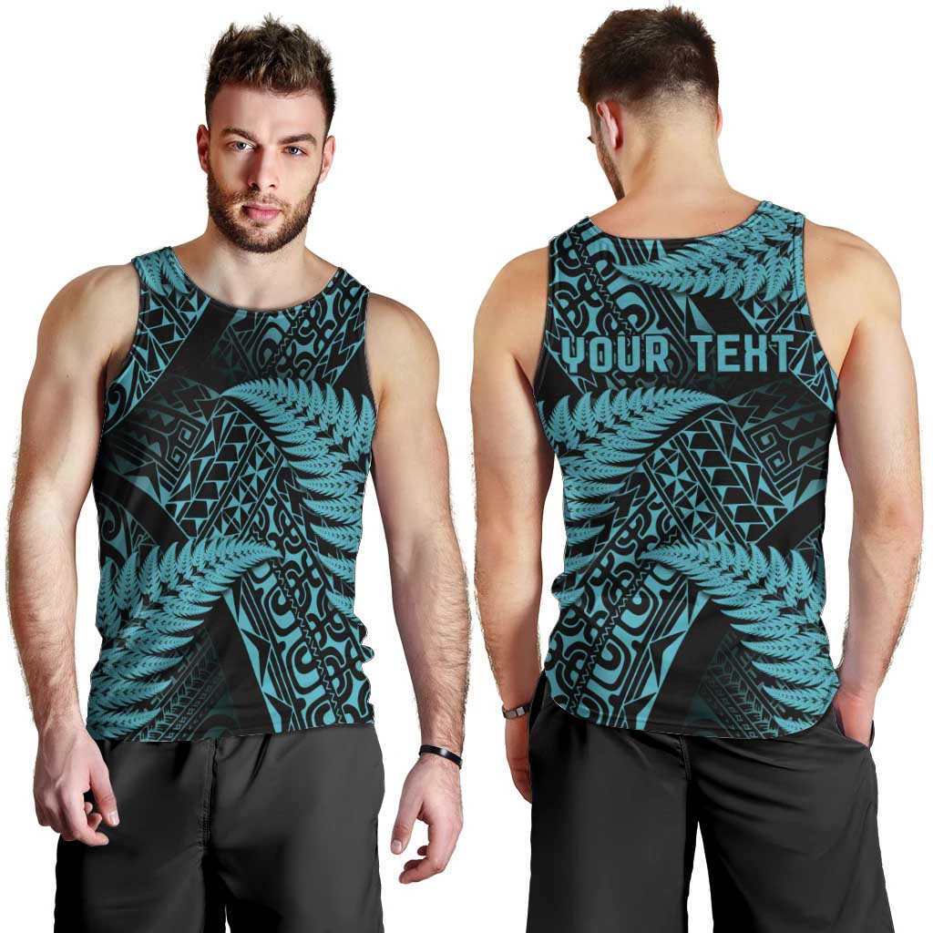 New Zealand Rugby Pacific Personalised Men Tank Top All Turquoise Maori Pasifika Fern Pattern