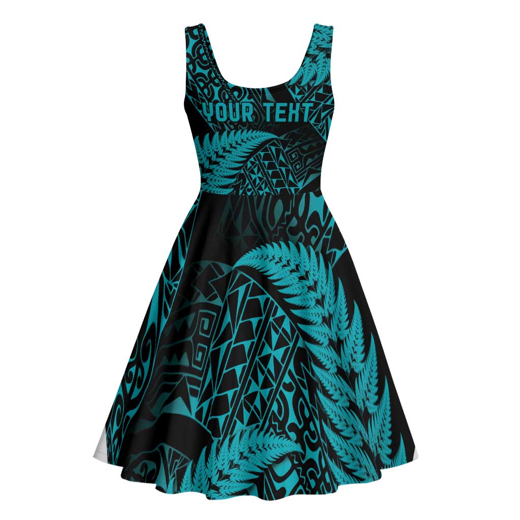 New Zealand Rugby Pacific Personalised Midi Dress All Turquoise Maori Pasifika Fern Pattern LT9 - Polynesian Pride