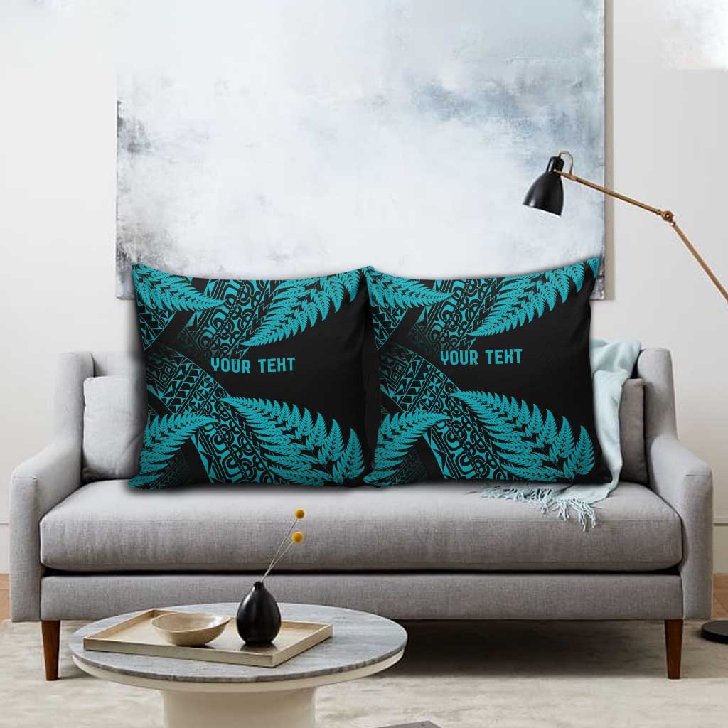 New Zealand Rugby Pacific Personalised Pillow Cover All Turquoise Maori Pasifika Fern Pattern - Polynesian Pride
