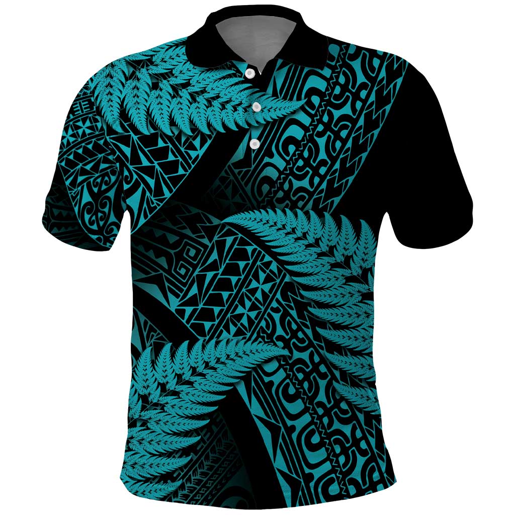 New Zealand Rugby Pacific Personalised Polo Shirt All Turquoise Maori Pasifika Fern Pattern