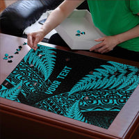 New Zealand Rugby Pacific Personalised Puzzle All Turquoise Maori Pasifika Fern Pattern - Polynesian Pride
