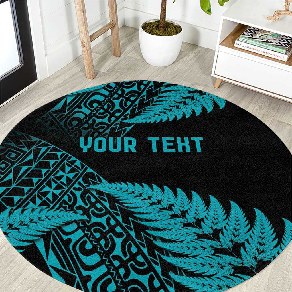 New Zealand Rugby Pacific Personalised Round Carpet All Turquoise Maori Pasifika Fern Pattern