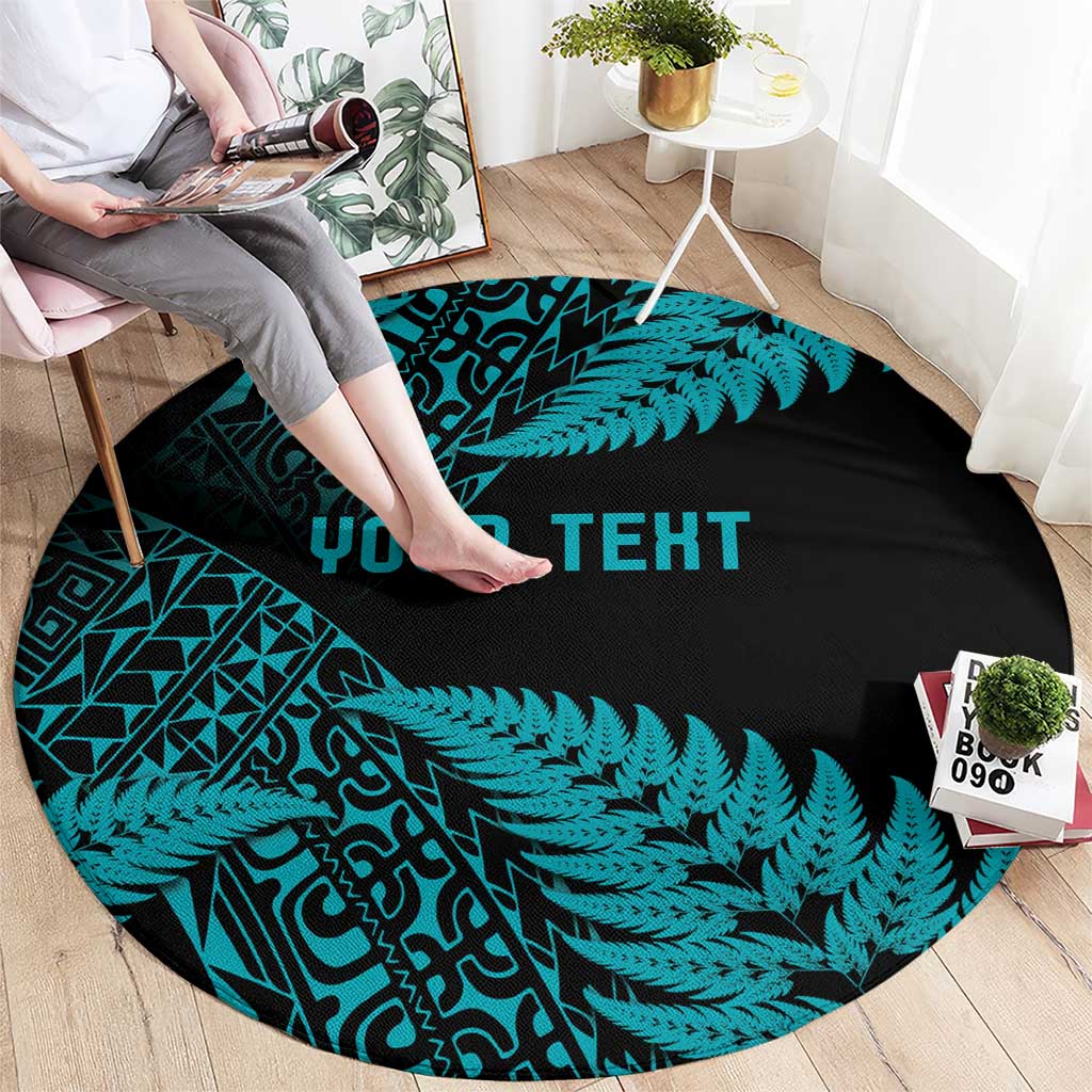 New Zealand Rugby Pacific Personalised Round Carpet All Turquoise Maori Pasifika Fern Pattern