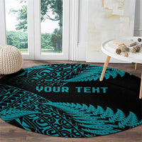 New Zealand Rugby Pacific Personalised Round Carpet All Turquoise Maori Pasifika Fern Pattern