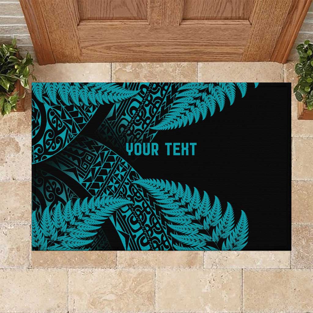 New Zealand Rugby Pacific Personalised Rubber Doormat All Turquoise Maori Pasifika Fern Pattern LT9 Turquoise - Polynesian Pride