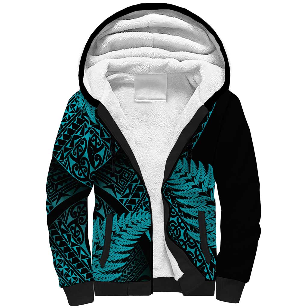 New Zealand Rugby Pacific Personalised Sherpa Hoodie All Turquoise Maori Pasifika Fern Pattern