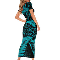 New Zealand Rugby Pacific Personalised Short Sleeve Bodycon Dress All Turquoise Maori Pasifika Fern Pattern