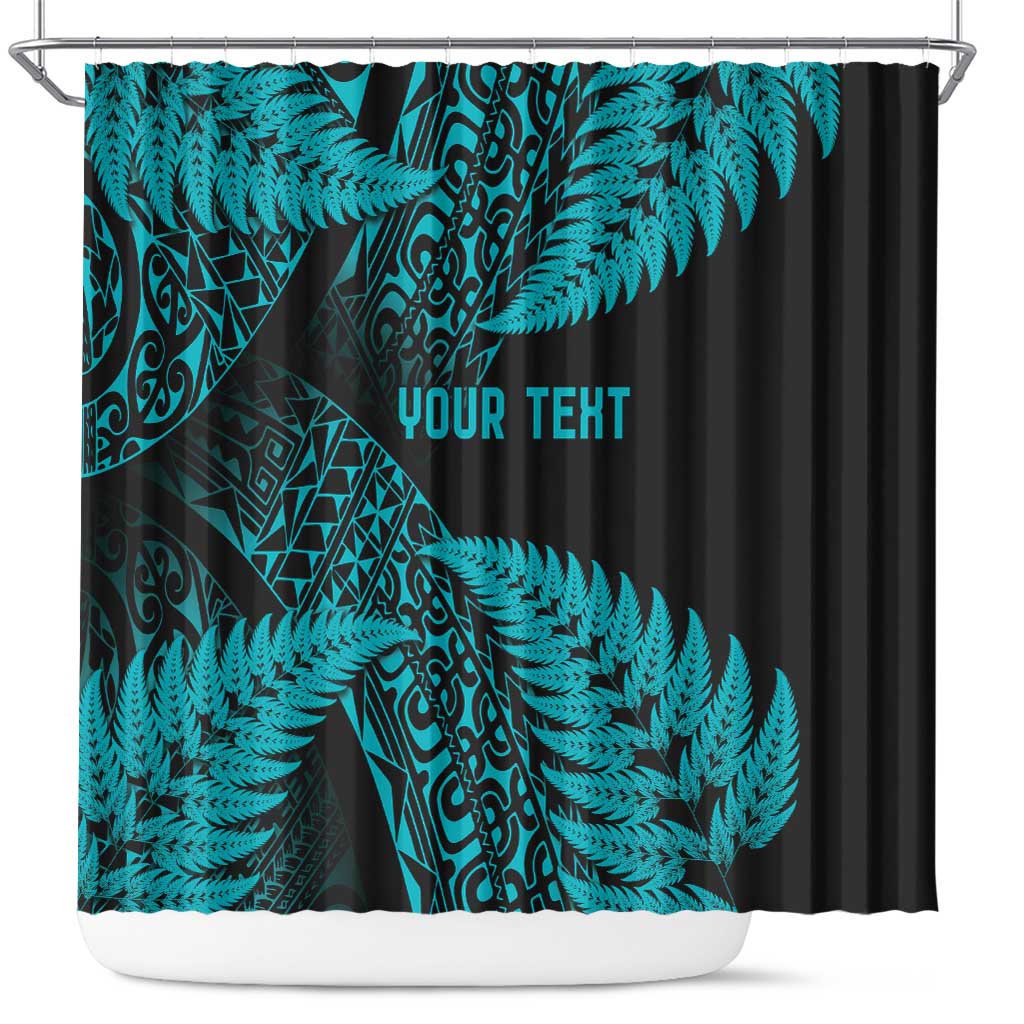 New Zealand Rugby Pacific Personalised Shower Curtain All Turquoise Maori Pasifika Fern Pattern