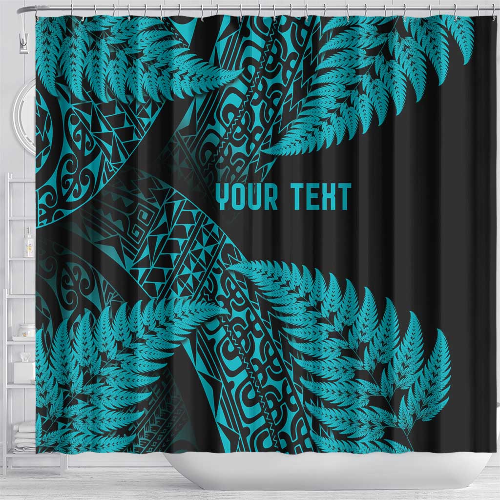 New Zealand Rugby Pacific Personalised Shower Curtain All Turquoise Maori Pasifika Fern Pattern