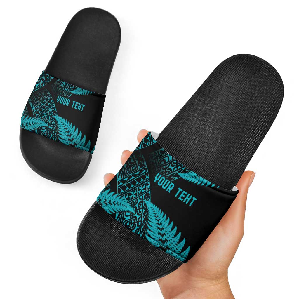 New Zealand Rugby Pacific Personalised Slide Sandals All Turquoise Maori Pasifika Fern Pattern - Polynesian Pride