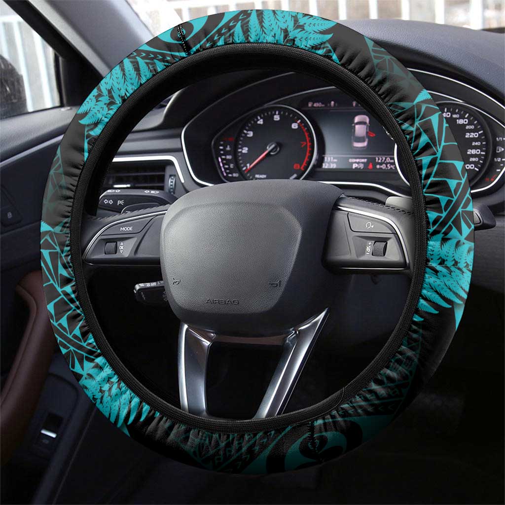 New Zealand Rugby Pacific Steering Wheel Cover All Turquoise Maori Pasifika Fern Pattern
