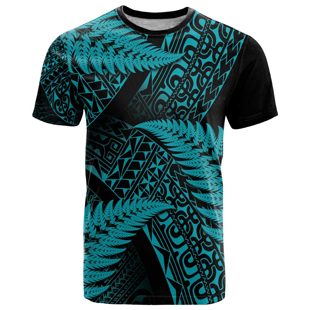 New Zealand Rugby Pacific Personalised T Shirt All Turquoise Maori Pasifika Fern Pattern