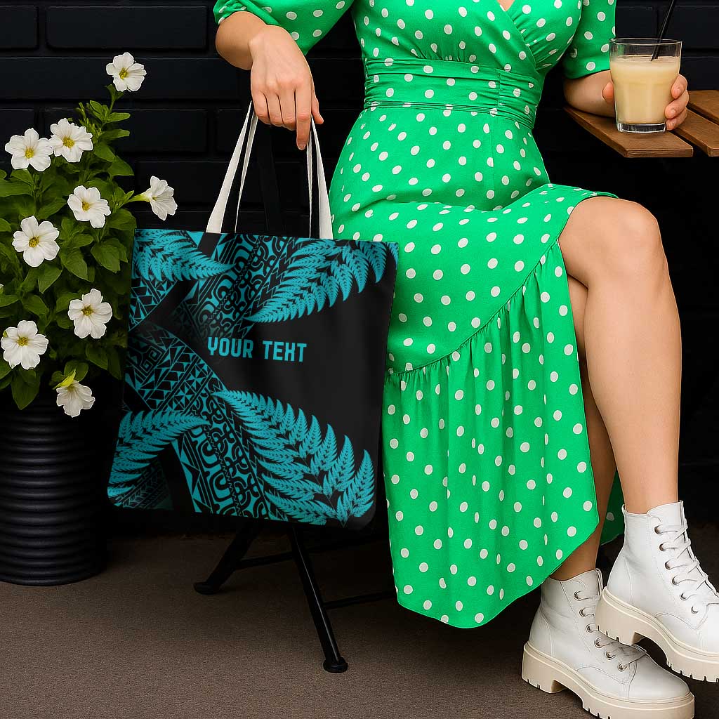 New Zealand Rugby Pacific Personalised Tote Bag All Turquoise Maori Pasifika Fern Pattern - Polynesian Pride