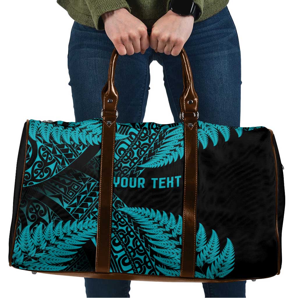 New Zealand Rugby Pacific Personalised Travel Bag All Turquoise Maori Pasifika Fern Pattern - Polynesian Pride
