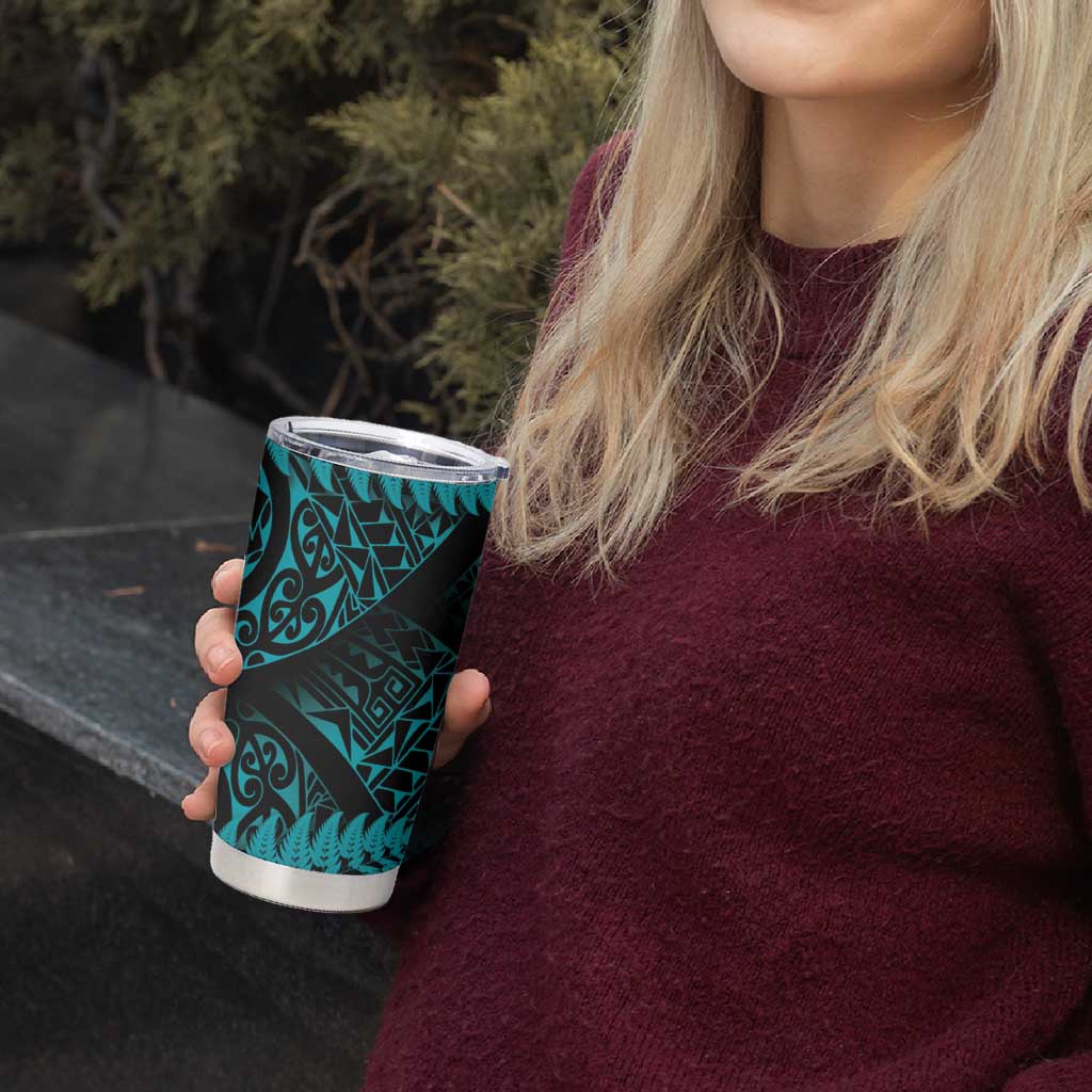 New Zealand Rugby Pacific Personalised Tumbler Cup All Turquoise Maori Pasifika Fern Pattern LT9 - Polynesian Pride