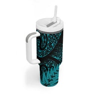 New Zealand Rugby Pacific Personalised Tumbler With Handle All Turquoise Maori Pasifika Fern Pattern LT9 - Polynesian Pride