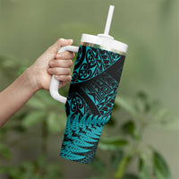New Zealand Rugby Pacific Personalised Tumbler With Handle All Turquoise Maori Pasifika Fern Pattern LT9 - Polynesian Pride