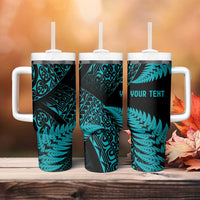 New Zealand Rugby Pacific Personalised Tumbler With Handle All Turquoise Maori Pasifika Fern Pattern LT9 - Polynesian Pride