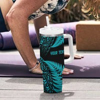New Zealand Rugby Pacific Personalised Tumbler With Handle All Turquoise Maori Pasifika Fern Pattern LT9 - Polynesian Pride